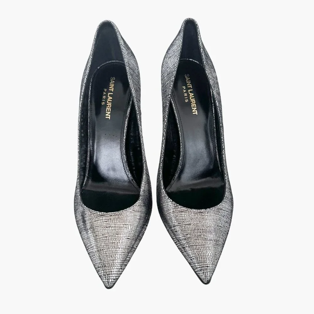 Saint Laurent Opyum 110 YSL Pumps EU 41 US 11 Metallic Silver Pointed High Heels - Picture 2 of 13